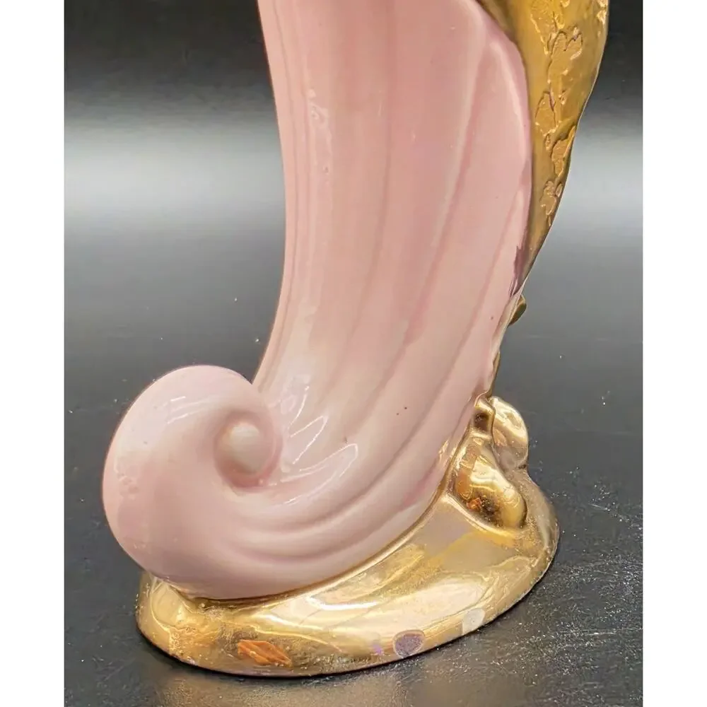 VTG Savoy China Pink & 24K Gold Cornucopia Horn Vase 6.125